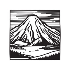 Black and White Mountain Illustration Image in Minimalist Line Art Style, Clean and Elegant Design