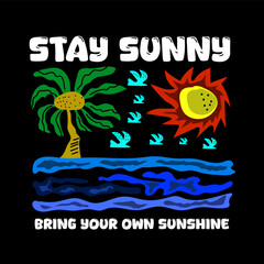 Hand drawn summer beach illustration with slogan typography for casual streetwear and t-shirt design.