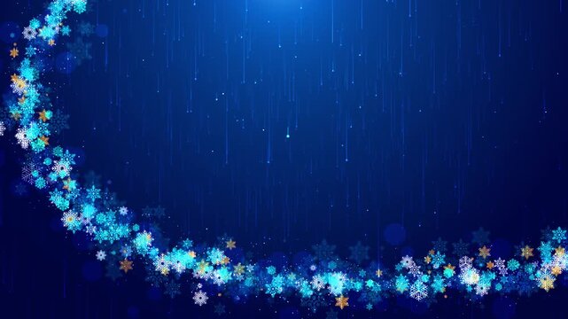 Enchanting animation showing a sparkling border of snowflakes glowing under gentle light flares. for winter celebrations, holiday greetings, festive overlays, and seasonal video decorations.