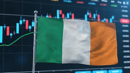 Irish Flag Over Stock Market Charts. - Powered by Adobe