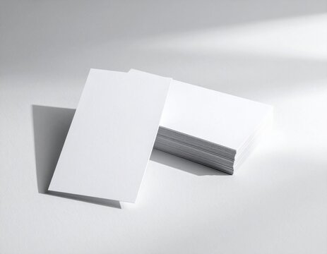 Minimalist scene featuring a stack of blank vertical business cards, ideal for branding identity mockups with clean lighting and soft shadows - Powered by Adobe