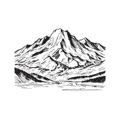 Black and White Mountain Illustration Image in Minimalist Line Art Style, Clean and Elegant Design