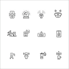 Smart Fire Safety Icon Set – IoT Smoke Detector, Fire Alarm, Emergency Alert, and Safety Monitoring Icons