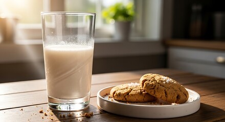 Milk and cookies with indoor.