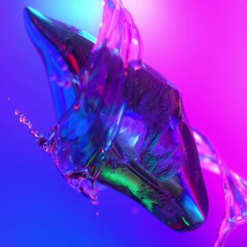 liquid swirling around crystal against colourful background