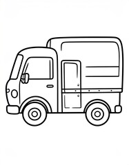 Simple black and white line drawing of a small delivery truck