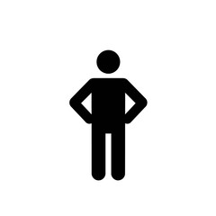 Person standing with hands on hips focused on the figure simple illustration black and white human figure silhouette.