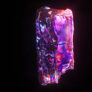 pink liquid looping rainbow crystal on black background