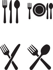 Cutlery icon set fork knife spoon and plate vector illustration