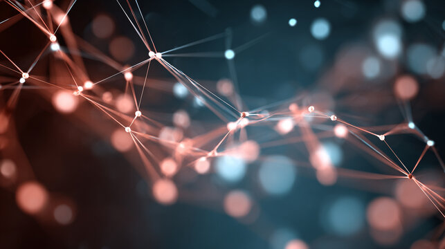 Abstract Visualization of Network Nodes and Connecting Lines on Dark Gradient Background for Technology and Data Representation