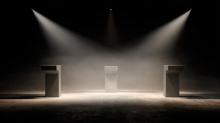 Conceptual Representation of Air Gapped DMZ with Three Pedestals and a Middle Gap in a Dramatic Lighting Setting