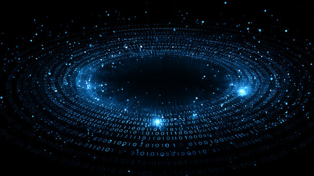 Abstract Visualization of Binary Code with Light Patterns in a Dark Background for Technology and Digital Themes