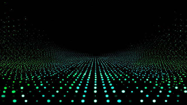 Abstract Binary Code Pattern with Dots in Green and Black Background Creating a Light Effect for Digital Art or Technology Concepts