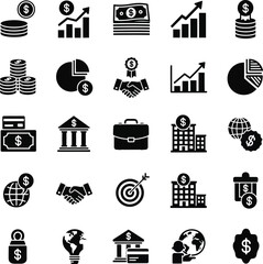 Financial and business icons set for investment and growth
