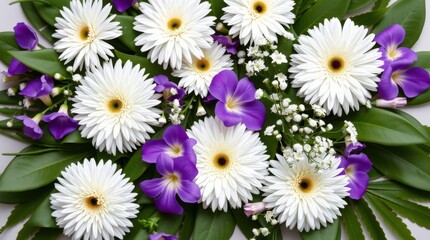 Where Petals Whisper in Color: A Fresh Floral Ensemble of Daisies, Baby’s Breath, and Lavender Blooms Framed by Verdant Leaves