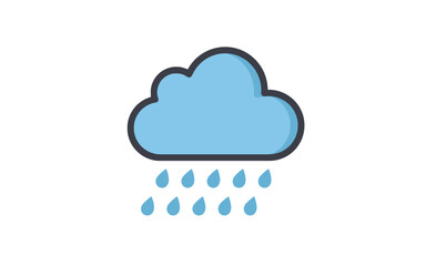 A simple, stylized illustration of a blue cloud with raindrops falling from it, representing rain.