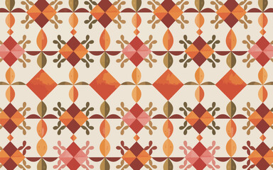 Retro geometric pattern with autumnal colors and organic shapes