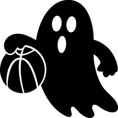 Whimsical ghost is playfully holding basketball, showcasing fun and imaginative scene. ghostly figure adds spooky yet lighthearted touch to sports theme