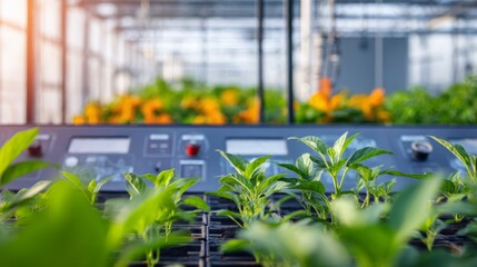 Fresh Green Plants Growing in Modern Greenhouse with Technology