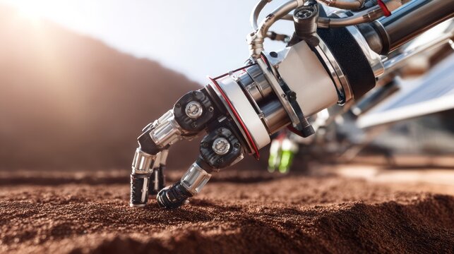 Robot Arm with Gripper Manipulating Soil in High-Tech Environment