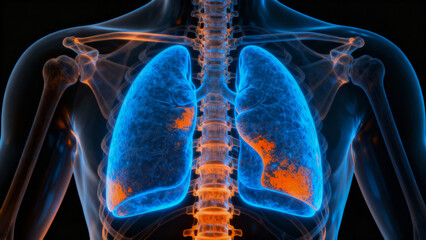Ai for cancer detection in human lung medical scan showing highlighted affected tissue