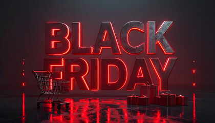 Black friday 3d text concept, red neon and black colors