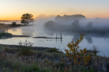 Fototapeta premium morning fog on the river