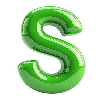 3D plastic cartoon-style dollar sign icon, glossy green plastic with smooth rounded on transparent background and white background 