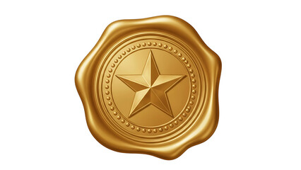 Golden wax seal with star vector graphic for authentication certificate and premium quality design on transparent background