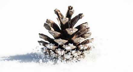 Pine cone on snow isolated on white background