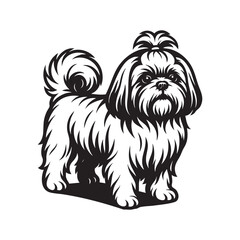 A black and white vector of a fluffy Shih Tzu dog. Perfect for pet, grooming, and dog-themed designs.