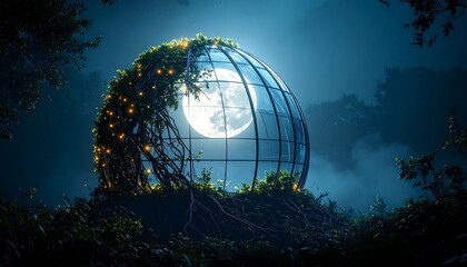 Enchanted Sphere Illuminated by Moon in Forest at Night