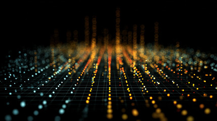Abstract Representation of Luminous Tiny Points Aligned in a Grid Format Against a Dark Background for Digital Artwork and Infographics
