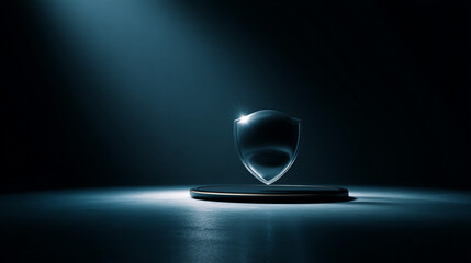Futuristic Shield Hovering Over Tablet in Dark Environment with Glowing Light Effects and VPN Concept Representation