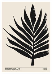 Minimalist poster with abstract art leaf composition in trendy contemporary collage style