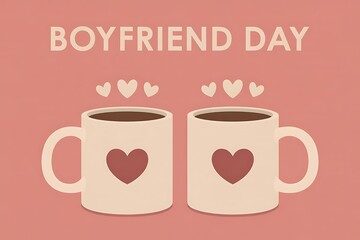 Celebrate Boyfriend Day with a cozy coffee date and share the love with this adorable design featuring heart mugs on a sweet pink background