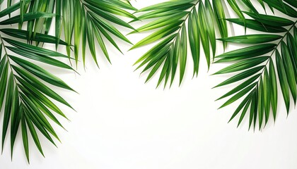 Fresh palm fronds frame a white background (1)