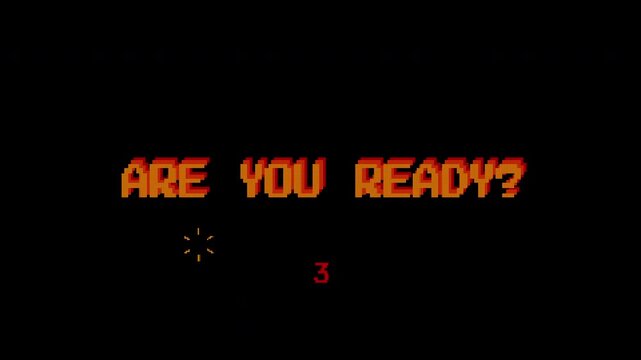 Are you ready text animation on 8 bit retro game black background. 4k video.suitable for kind of video game or gaming content.