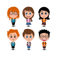 Group of school kids, Back to school using backpacks