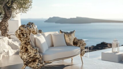 Extreme Close up Unrreal engine greek mythology mermaid pyrite cluster loveseat shaped a perfect symbiosis, a beautiful blending on one pyrite cluster loveseat and a greek mythology mermaid shape fusi