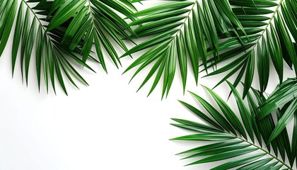 Fresh palm fronds frame a white background (2)