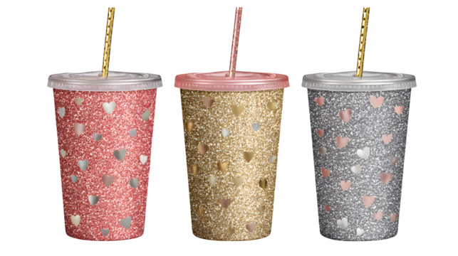 Glitter Heart Tumblers, isolated on transparent background
