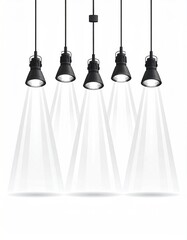 Five black spotlights on white background