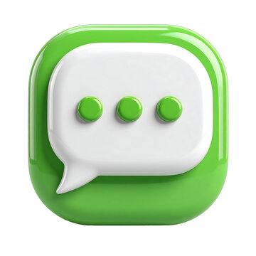 3D plastic cartoon style WhatsApp logo icon, green rounded square white chat bubble