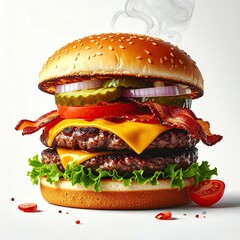 Double-stacked burger, fresh & juicy