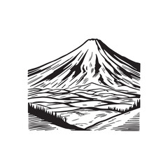 Black and White Mountain Illustration Image in Minimalist Line Art Style, Clean and Elegant Design