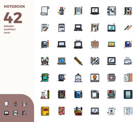 Fototapeta premium Intelligently designed 42 PIXEL perfect vector icons inspired by Notebook, created in Duotone format at 128x128 for smart and efficient design workflows.