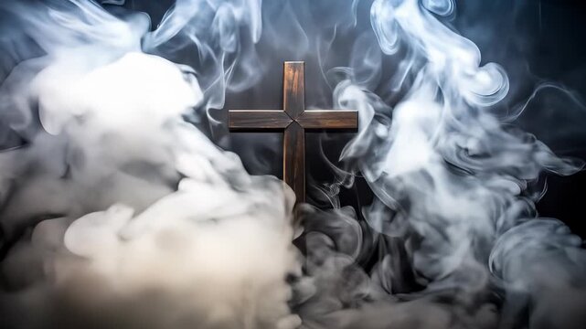 Mystical cross against a smoke background concept of faith and spirituality