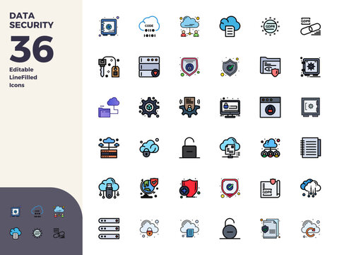 Strategic bundle featuring 36 vector icons representing Data Security in Duotone format, optimized with 128x128 PIXEL perfect quality for professional workflows.