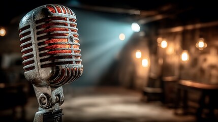 Classic retro microphone with dramatic spotlight high resolution picture